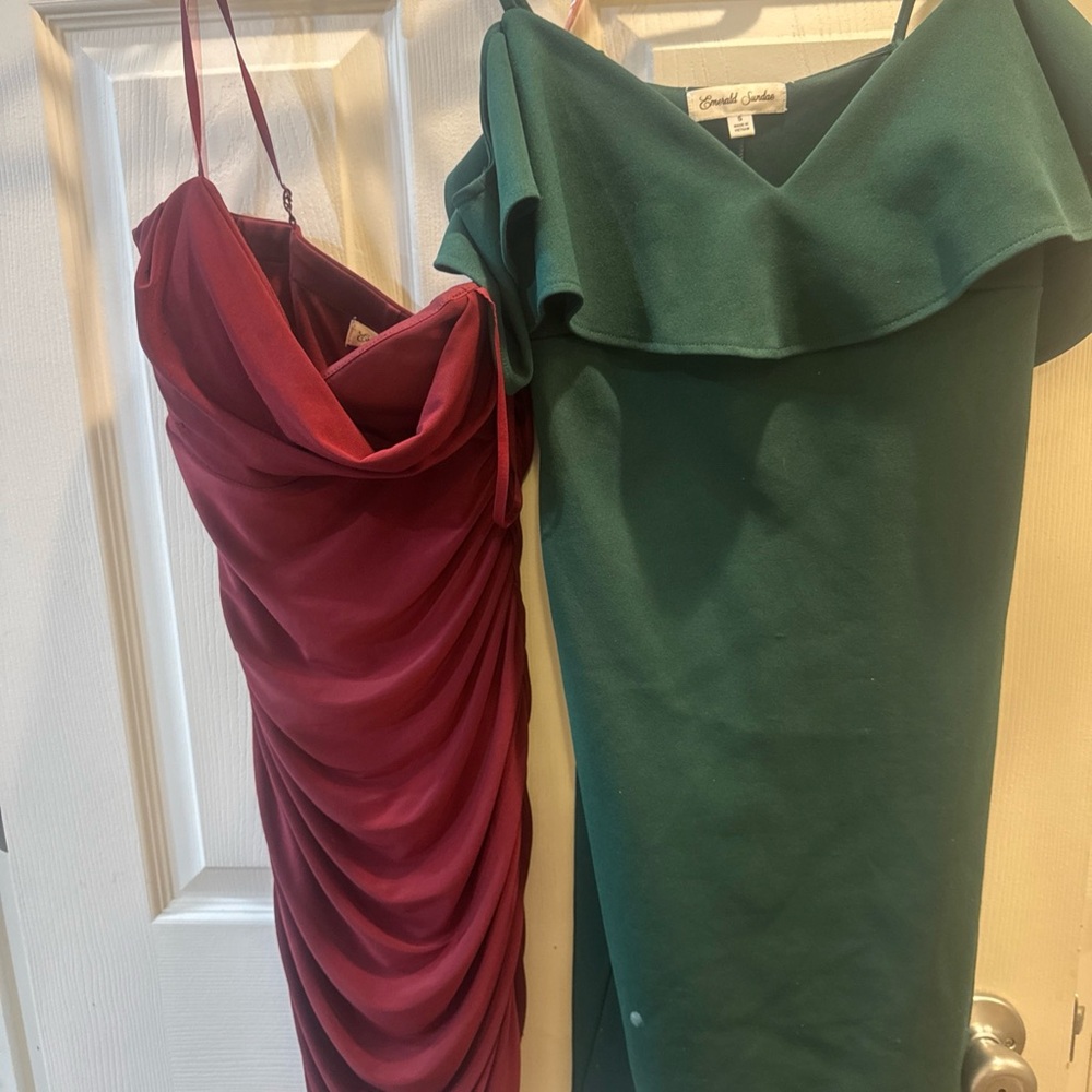 Emerald Sundae Strapless Dresses in Green and Red